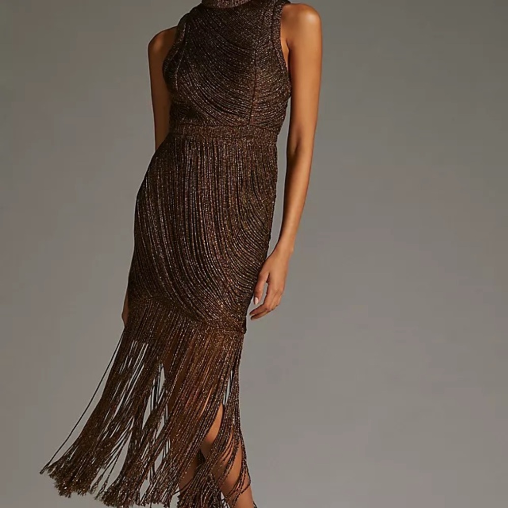 Anthropologie Brown Halter Sheath Cocktail Dress